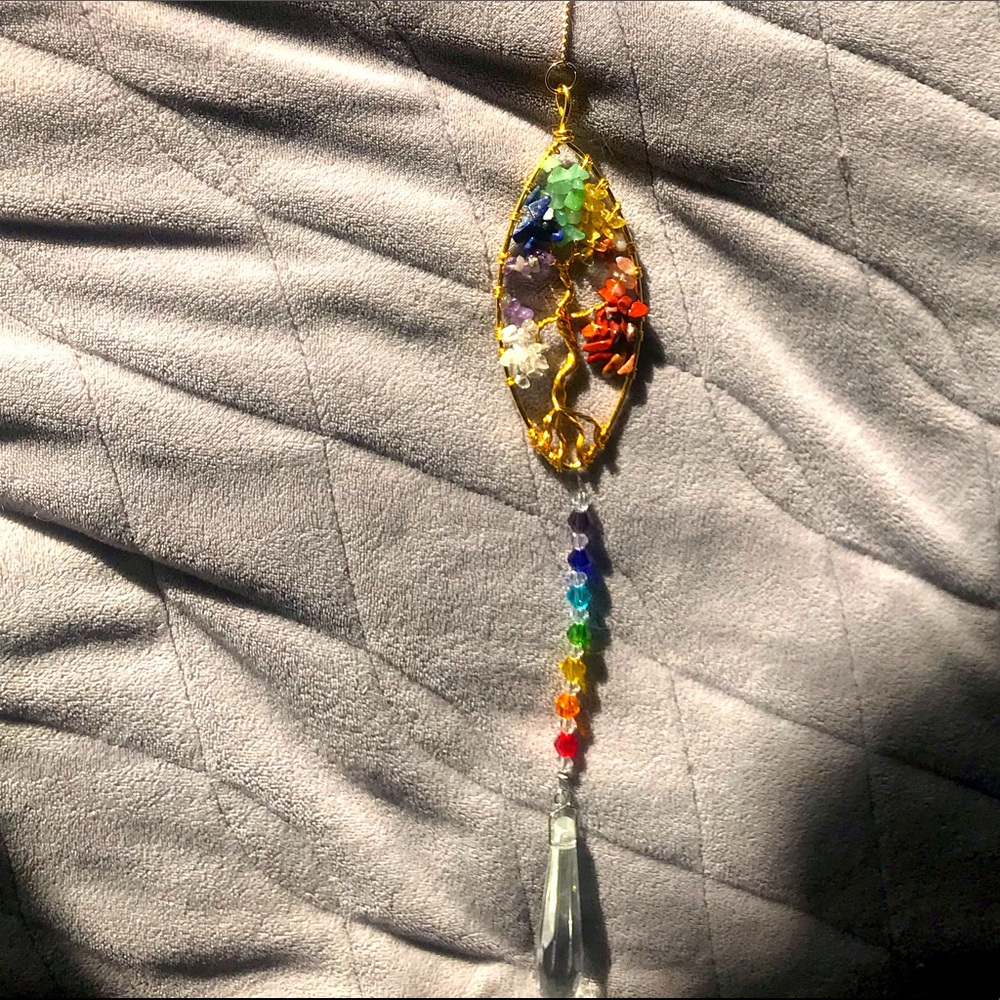 Tree of life Wire wrap pendulum. Made with 6 gemstone and 7 chakra stone colors